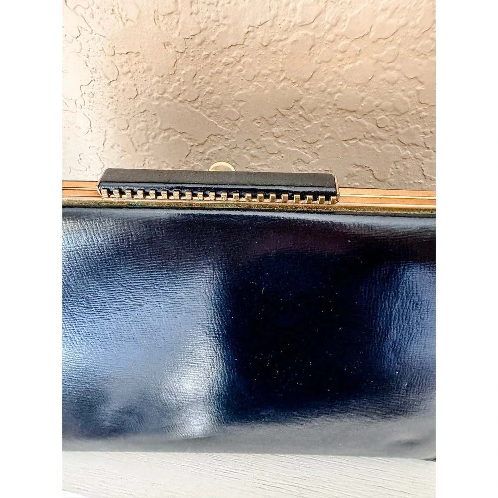 VINTAGE I. MAGNIN & CO. NAVY BLUE LEATHER TOP HANDLE FRAME‎ HANDBAG PURSE